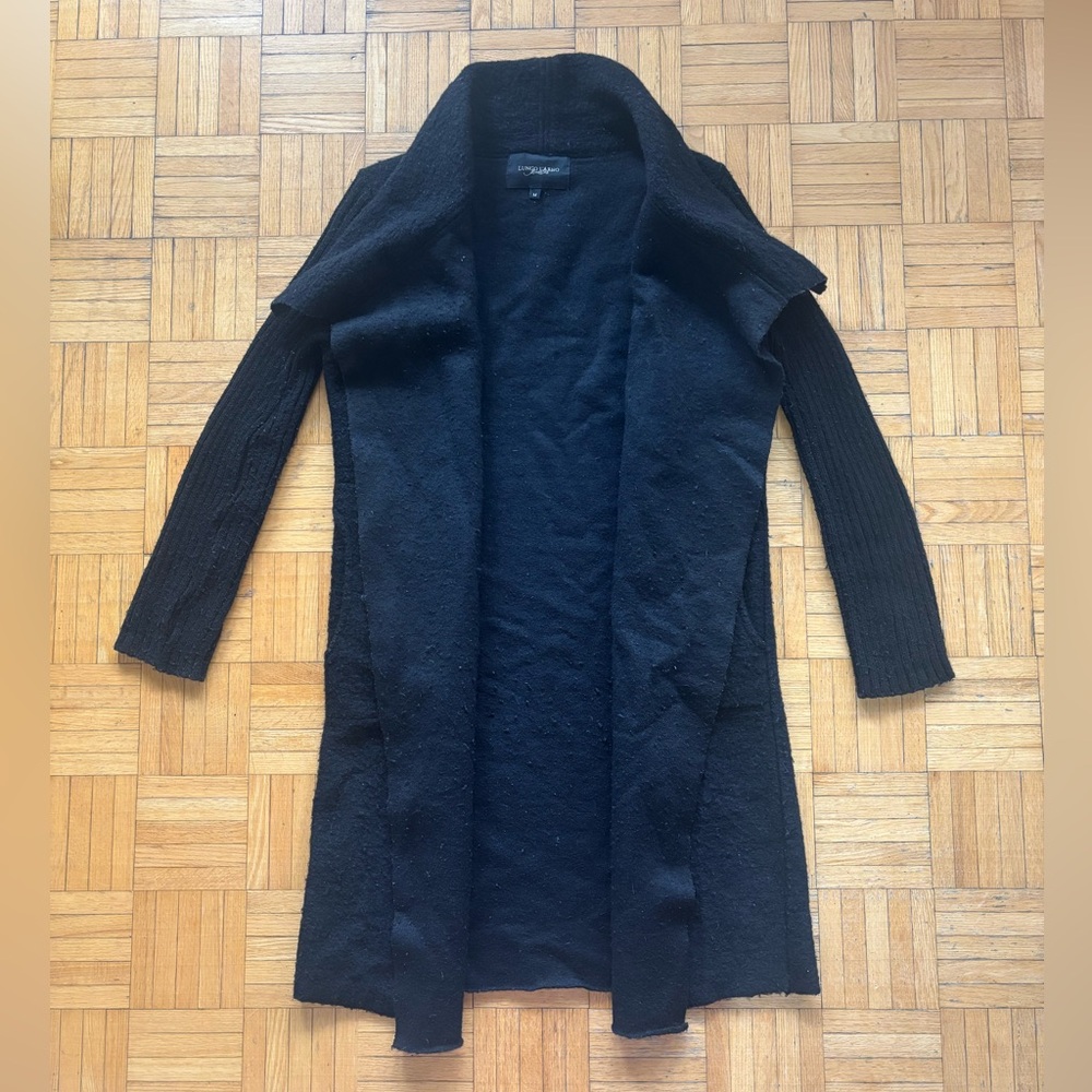 Chic Black Open Front Long Wool Sweater